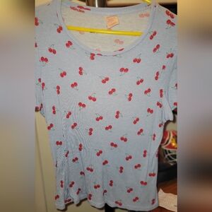 No Boundaries Light Blue Cherry Pattern Tee
